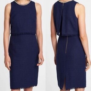 Karl Lagerfeld Navy Tweed Pearl Neck Shift Dress